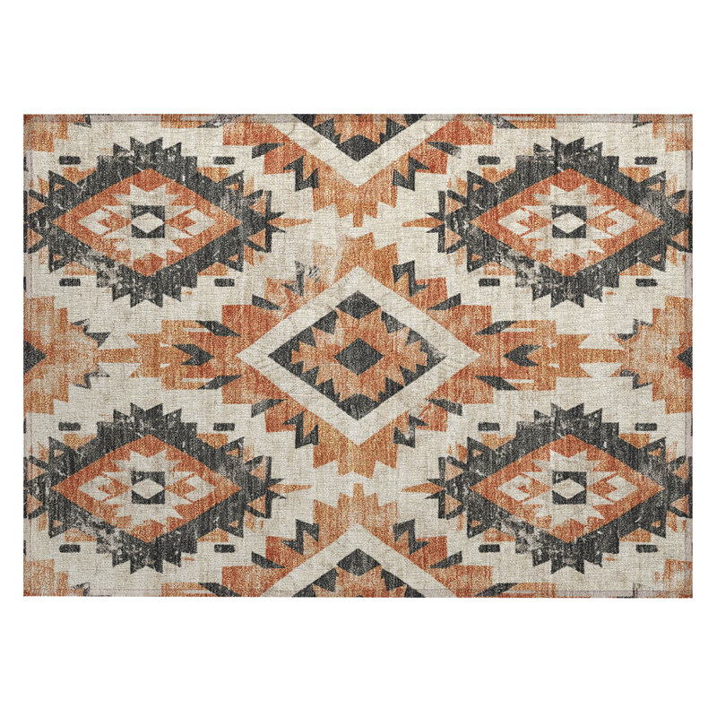 Machine Washable Indoor/Outdoor Xhevrie Terracotta Rug, Rectangle 1'8" x 2'6"