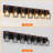 Vintage Walnet Wood Metal Structure Vanity Light with Black Mesh Shades-122257436