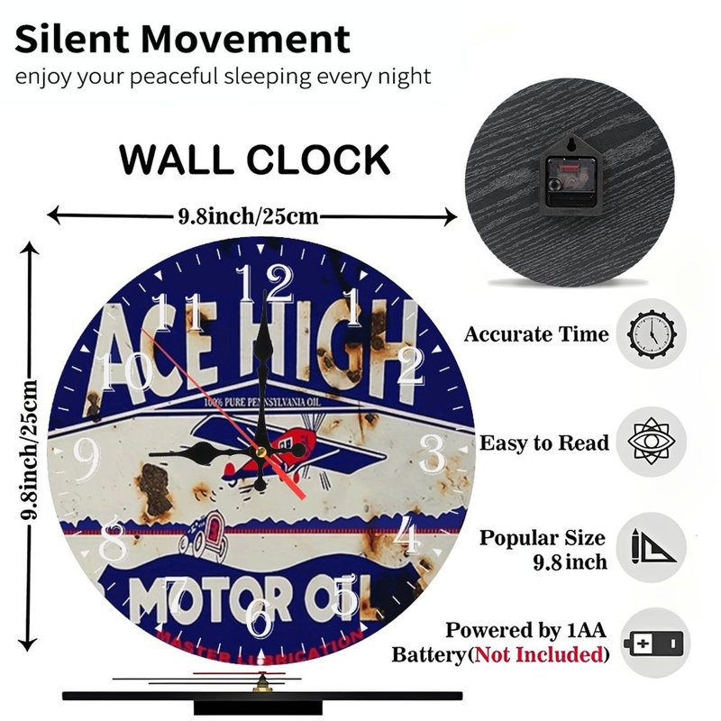 Horloge murale en bois 10 po, mouvement silencieux, à piles (piles AA non incluses), décor artistique, parfait pour les décorations