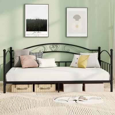 Twin Size Metal Daybed Frame w/ Headboard Heavy-Duty Metal Slats Support