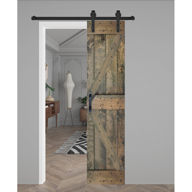 Panneau de bois massif peint avec trousse de quincaillerie d'installation, Tonneau vieilli, 28 po x 84 po x 1,5 po