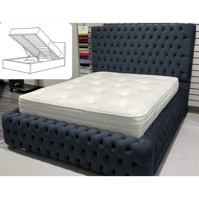 Upholstered Ottoman Storage Bed, Double (4'6), Blue