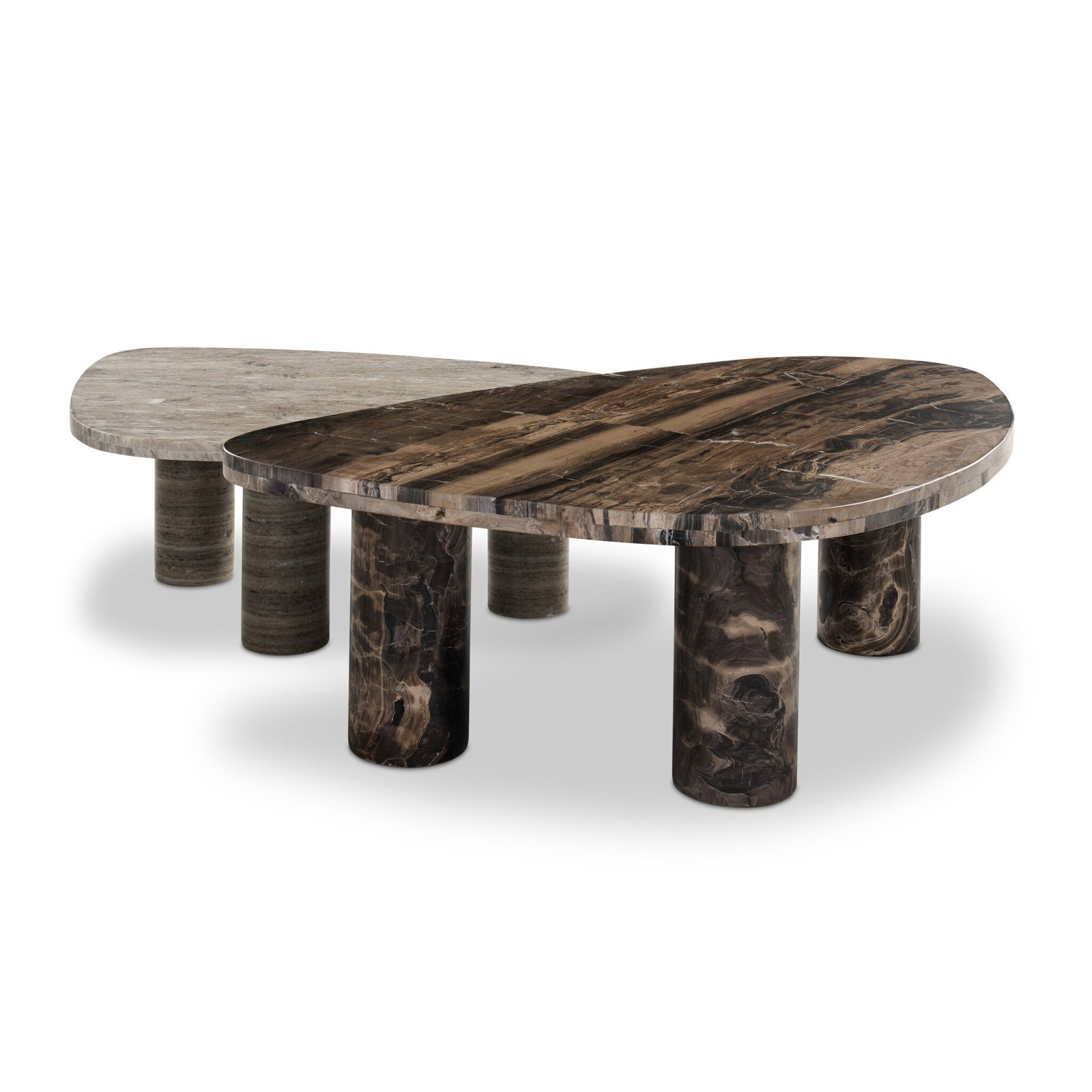 Katla Coffee Table Set-Antique White Marble, Brown/White, Antique White Marble/Rocky Brown Marble
