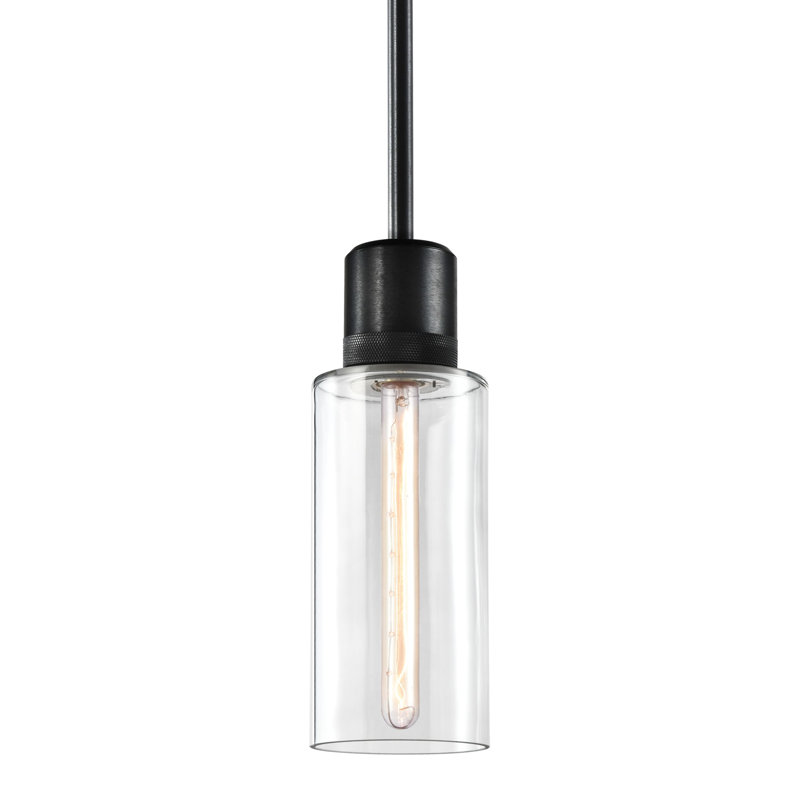 Luminaire suspendu cylindrique 6 "E26 6", verre transparent 12 ", H 65,88 po x l 5,88 po x P 5,88 po, Noir brossé satiné