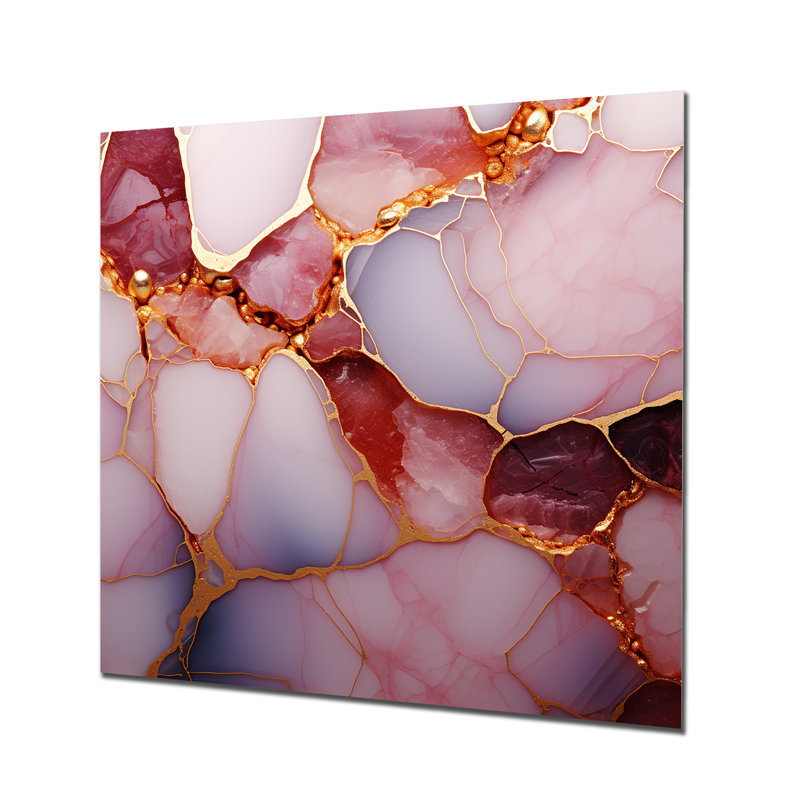 Or et marbre rose Essence II - décoration murale en marbre, H 36 po x l 36 po