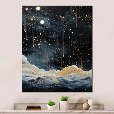 Abstrait or et constellation noire - collages abstraits, impressions murales en métal