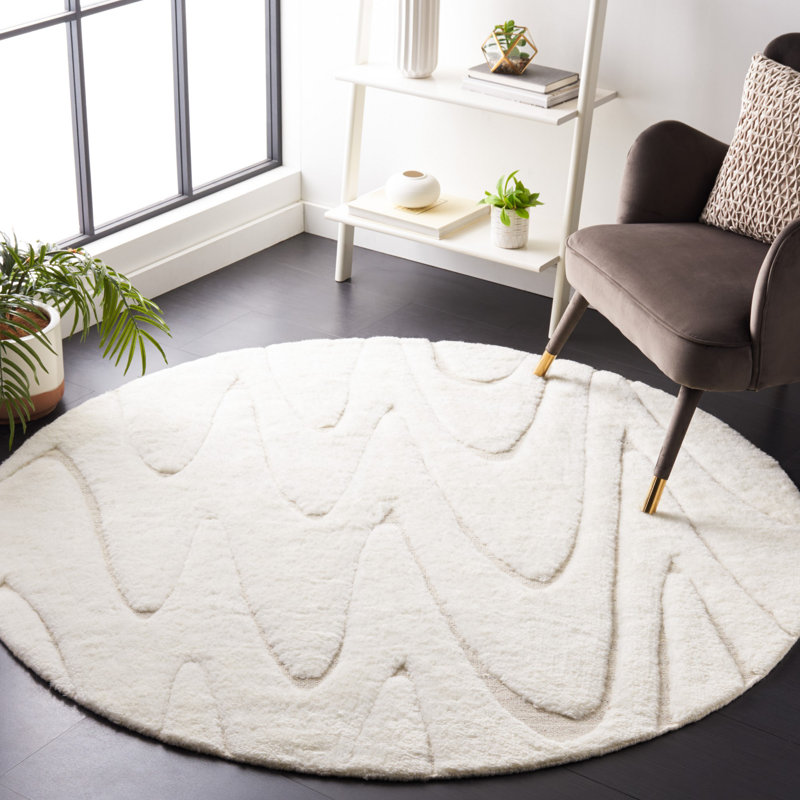 Martinique Solid Color Handmade Flatweave Wool/Cotton Area Rug in Ivory/Beige, Round 6'