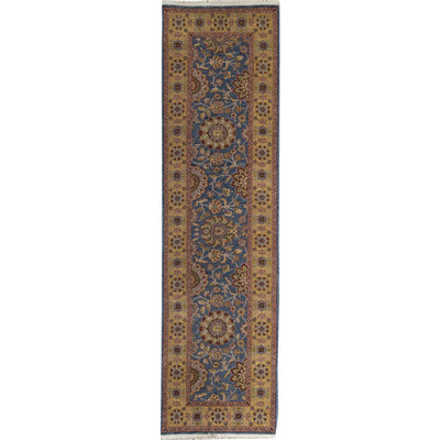 Hand-Knotted High-Quality Blue and Gold Runner