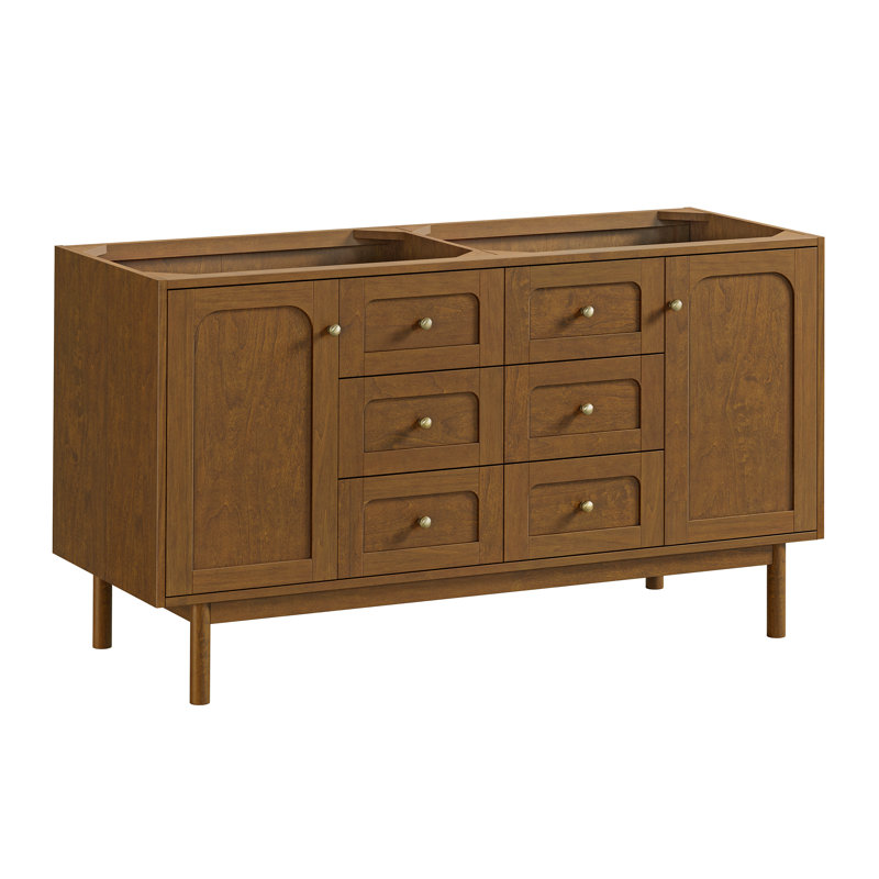 Laurent 60" Double Vanity, Single Hole, White Zeus, Honey Oak