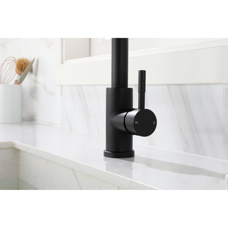 Robinet de cuisine extractible à jet, conception en acier inoxydable noir mat, buse rotative à 360 °, poignée simple pour une gestion simple de l'eau et robinet à réglage de la température avec douchette extractible, durabilité