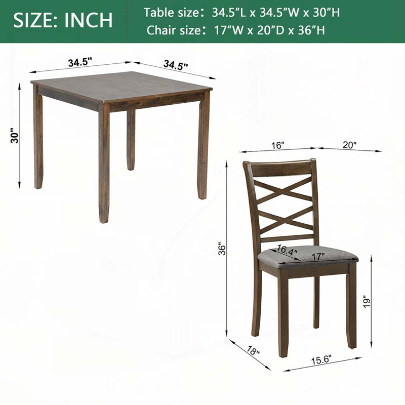 Ensemble de table de salle à manger 5 pièces en bois avec 4 chaises