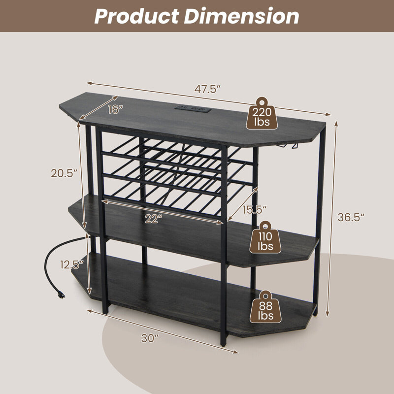Axavier 47.5'' Wine Bar, Gray