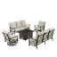 Ensemble de table de foyer en aluminium noir avec deux canapés et deux fauteuils club