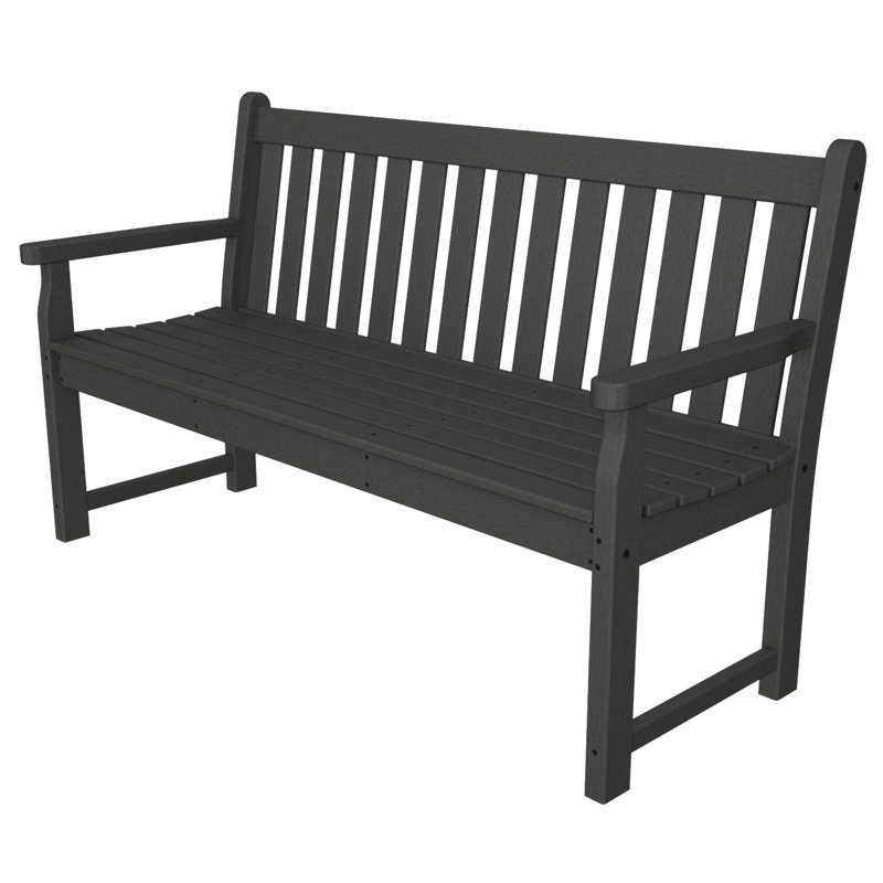 POLYWOOD Traditional Garden Bench, Black, 35" H x 55.5" W x 24.25" D