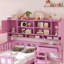 Lit simple en bois avec bureau productif, chaise exquise et bibliothèque intégrée, rose réglable-102025597