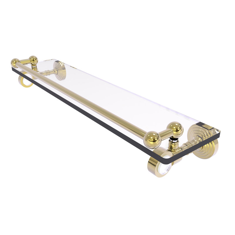 Jarrell Glass Bracket Shelf with Towel Bar, 3.5" H x 22" W x 5.5" D, Unlacquered Brass