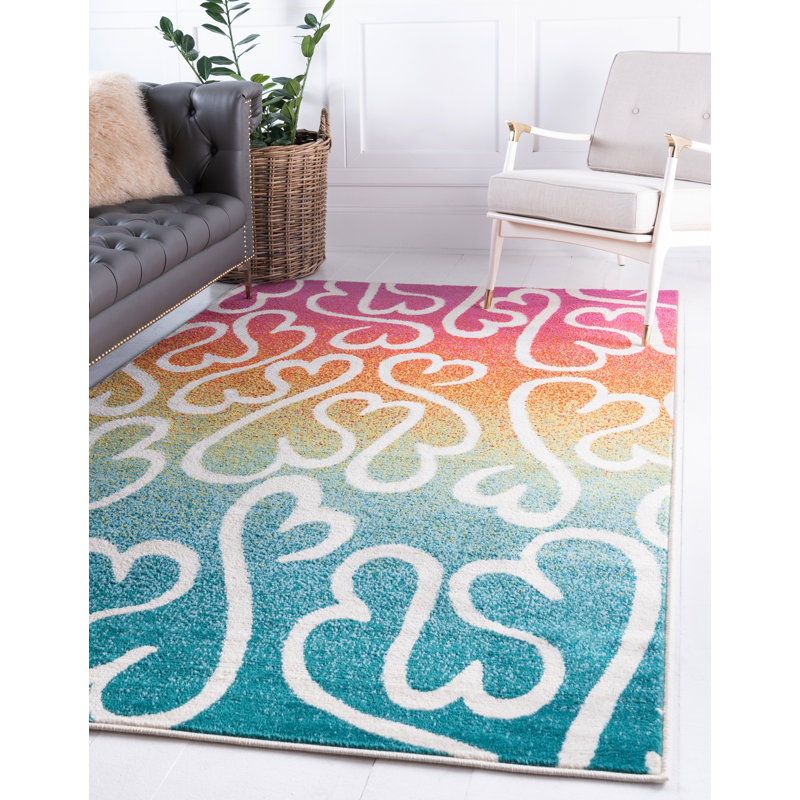 Tapis géométrique rose / orange / bleu, Rectangle 5 pi x 8 pi