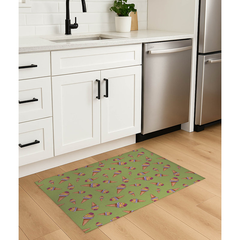 Tapis de cuisine antidérapant Summer Ice Cream, Herbe verte, Rectangle 4pi x 6 pi