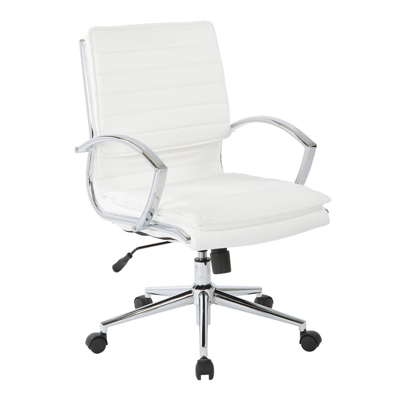 Mid Back Manager's Faux Leather Chair, White Faux Leather