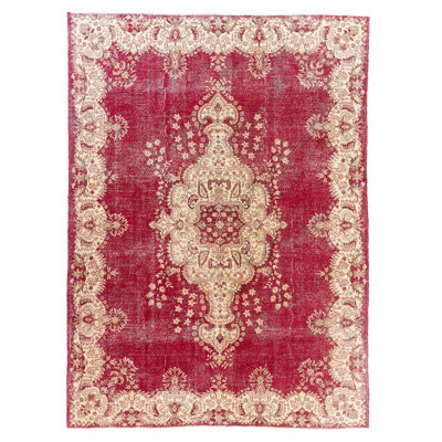 9x12.3 Ft Modern Turkish Area Rug. Fine Hand-Knotted Wool Rug in Cherry Red.