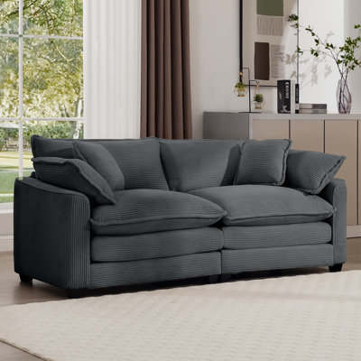 Modern Fabric Living Room Sofa With 4 Pillows Upholstered Large Deep Seating Loveseat by Latitude Run