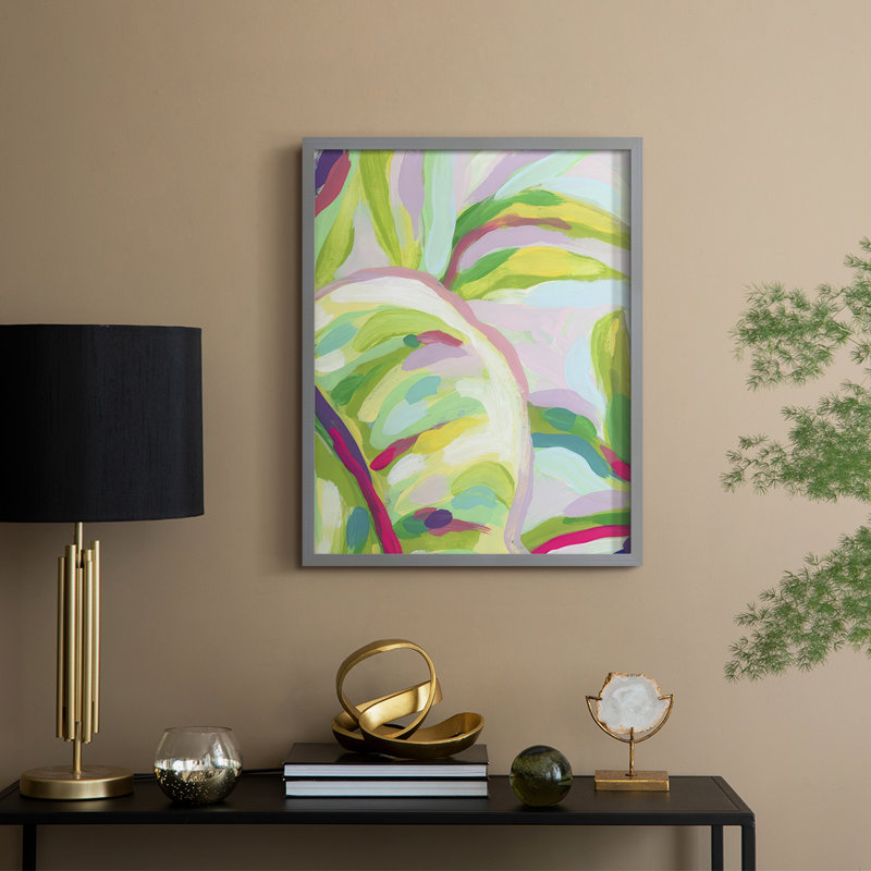 Impression encadrée Bright Tropical Abstraction III - bois massif, Gris, H 11 po x l 9 po