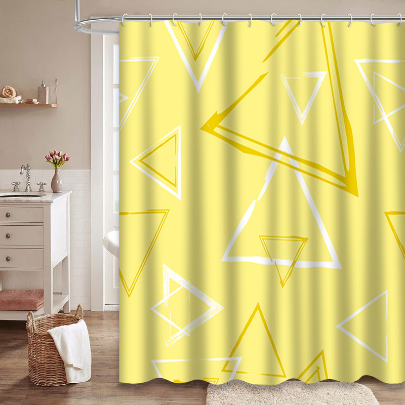 Rideau de douche à motif géométrique triangulaire sans couture à motif abstrait jaune pastel avec 12 crochets
