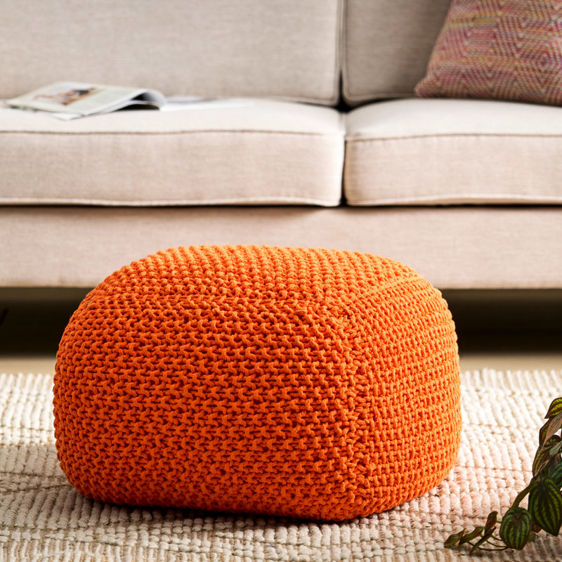 Pouf tricoté en coton - orange, 20,98 po x 16,68 po, accessoire pratique pour la maison