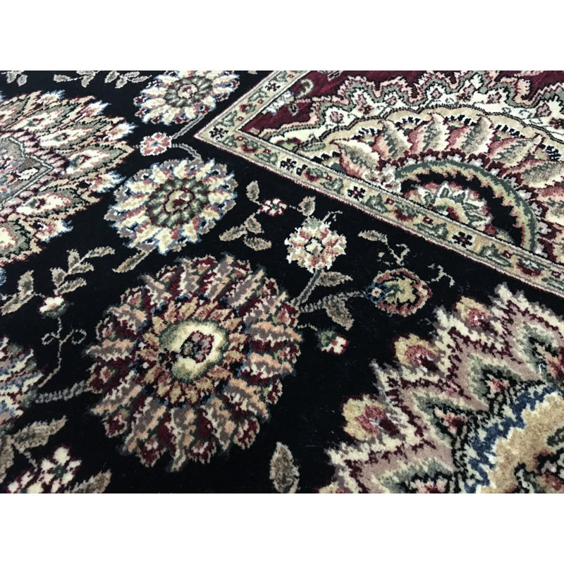 Manchuria Wool Oriental Area Rug in Wine/Black