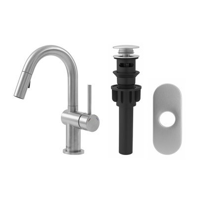 Single Handle Pull-Down Bathroom Faucet with Dual-Function Sprayer, Matte Black, Single Hole Vanity Sink Faucet