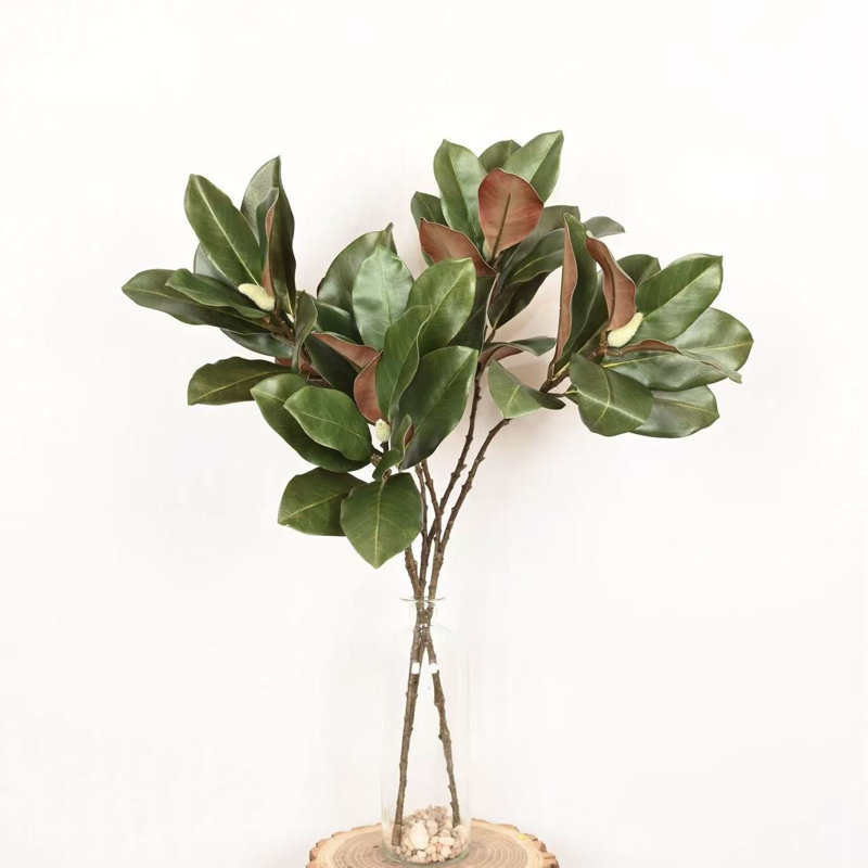 Branche de feuilles de magnolia artificielle 30 po dans un vase en verre avec de l'eau artificielle, long feuillage de ferme pour décorations de table de centre de table de bureau à domicile