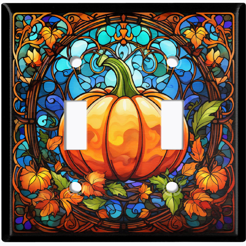 Plaque d'interrupteur en métal (prise de citrouille d'Halloween festive - double basculement)
