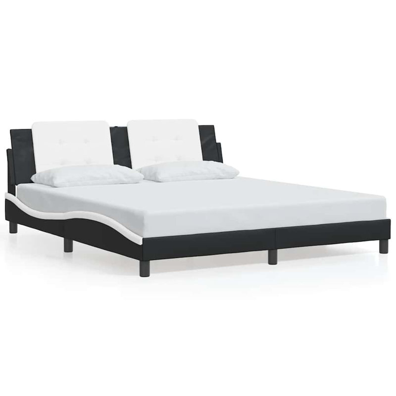 Bed Frame With Headboard Faux Leather, Black/White, Queen