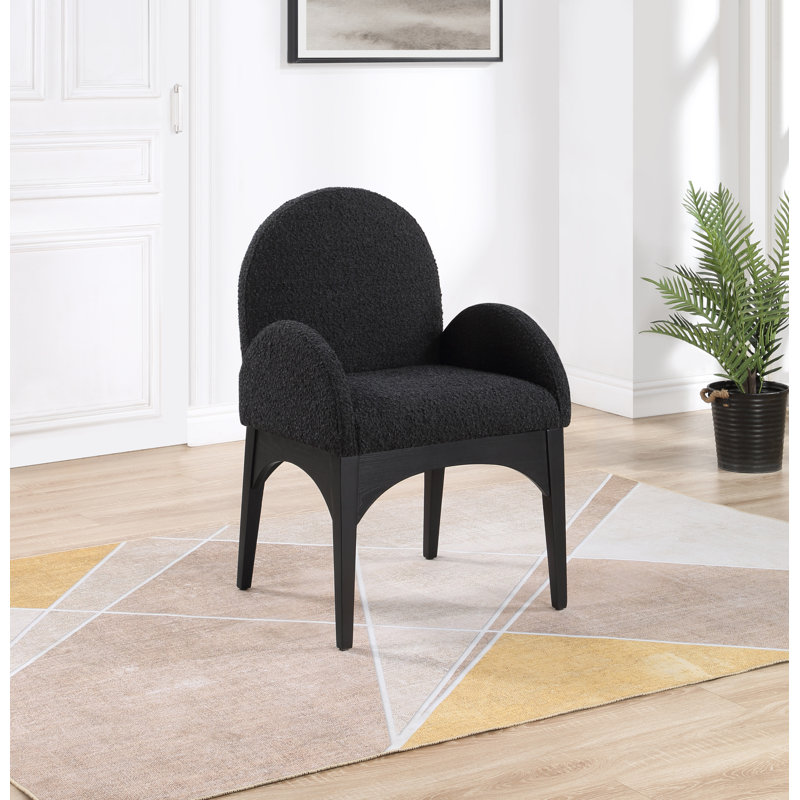 Waldorf Fabric Arm Chair Dining Chair, Black Boucle Fabric, Black