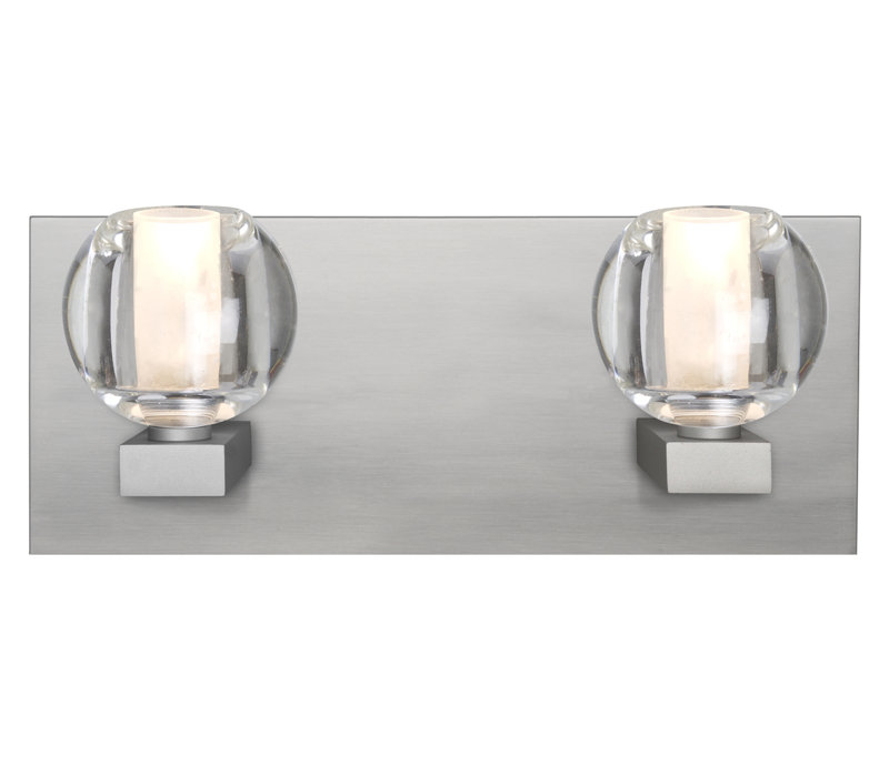 Barre d’éclairage de salle de bain 2 lumières Dayna, Nickel satiné, Bulle, Halogène
