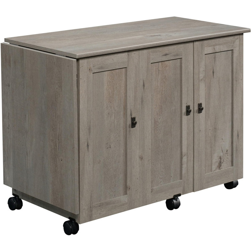 Folding Sewing Craft Table with Storage Bins & Shelves