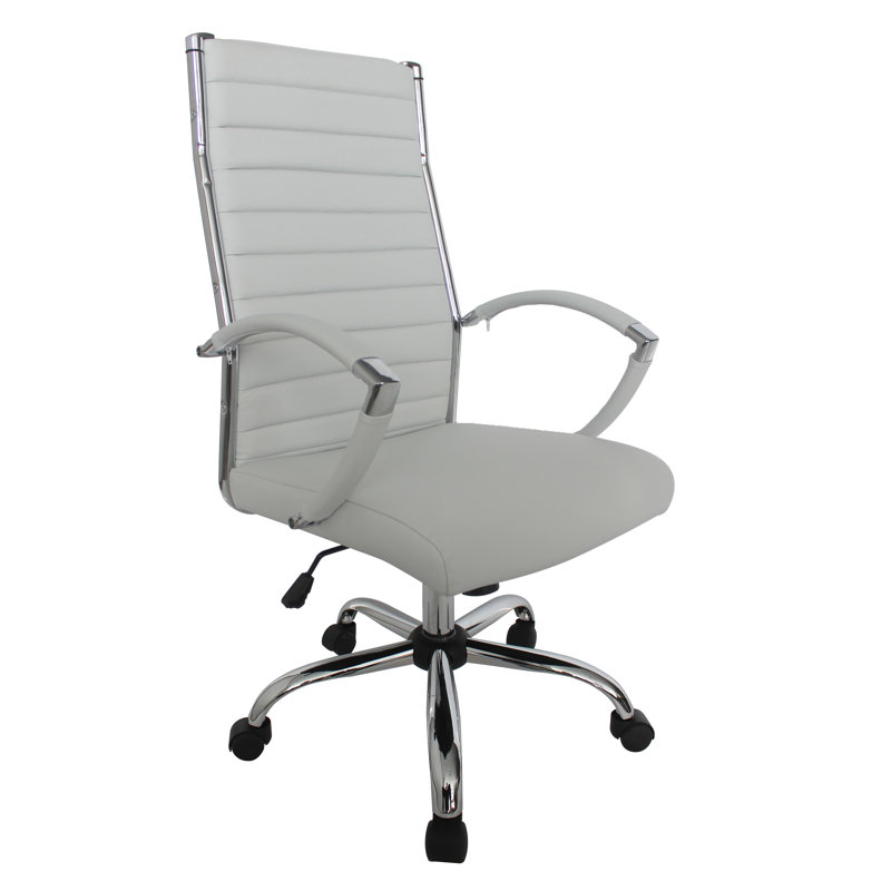 Canelle Ribbed Faux Leather Conference Chair, White