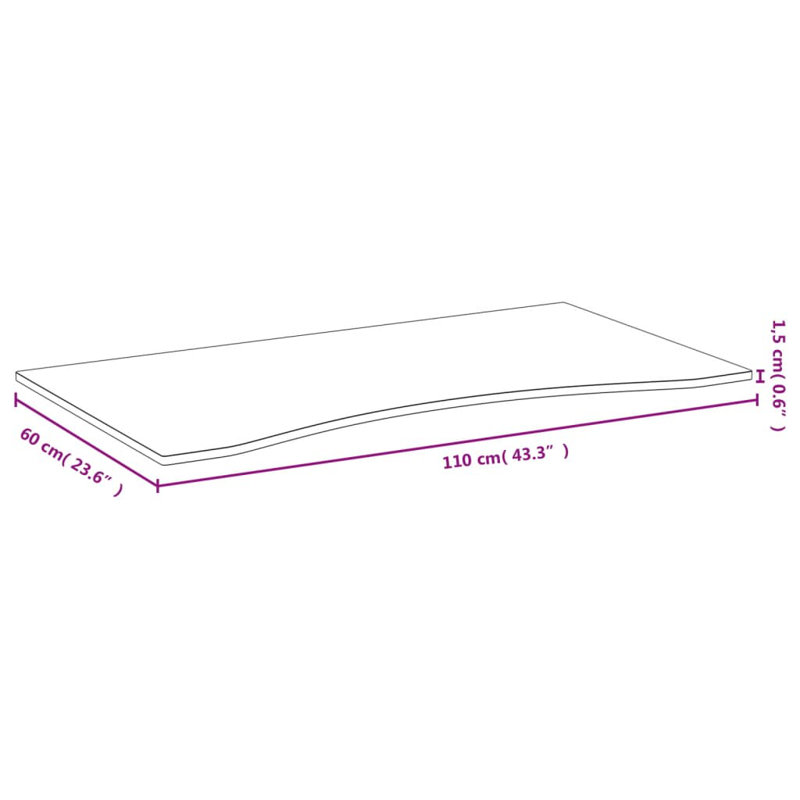 Jozalynn Solid Wood Table Top, 0.6" H x 43.3" W x 23.6" D