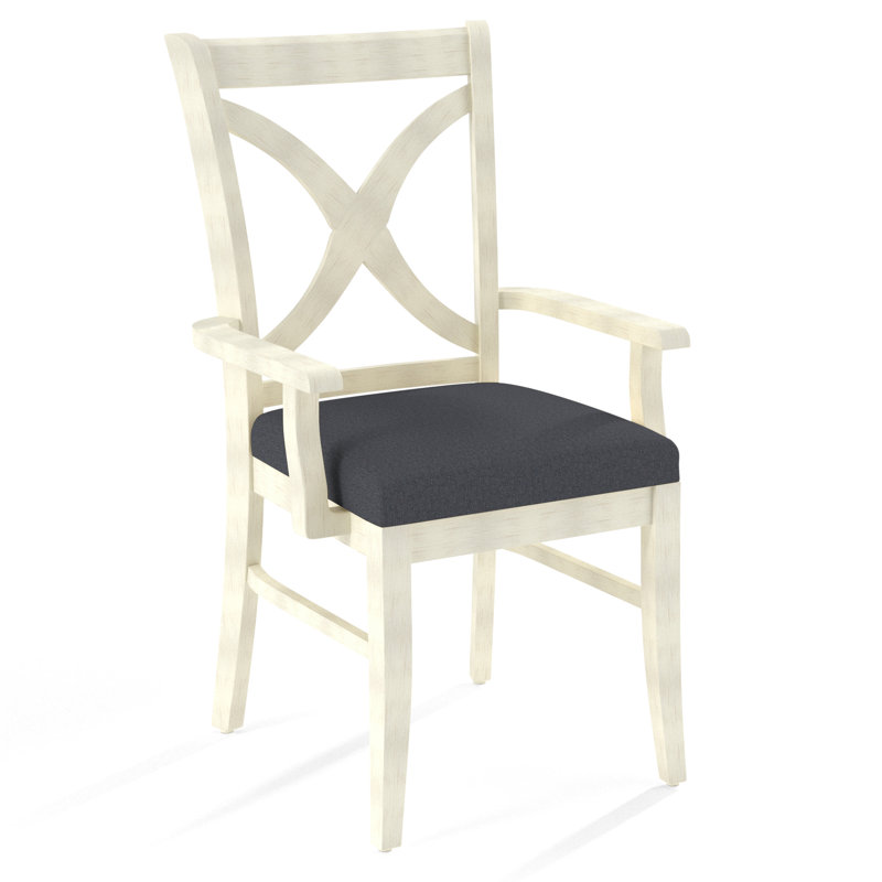 Hues Upholstered Arm Chair, Beige Performance Fabric; 0851-73, Antique Frost White Finish