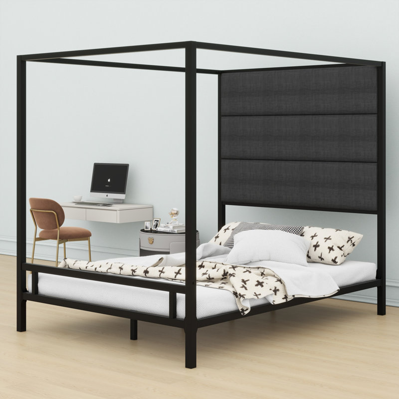 Lit à baldaquin en métal Timeless Modern, Grand lit, Noir / gris foncé