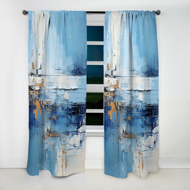 Panneau de rideau côtier, décor de scène de plage beige bleu - Plage de tranquillité bleue et beige III, L 52 po x L 108 po