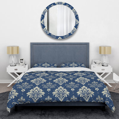 Ensemble de housse de couette bleu et blanc Glamour Damask I - Glam