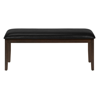 Transitional 48" Bench With Black Seat Upholstery And Brown Solid Wood Frame - For Dining Room, Hallway, Entryway Rectangular Leather-Like Upholstered Cushion Home Interior