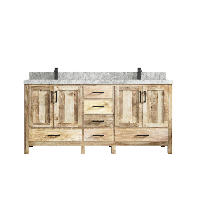 Ensemble de meuble-lavabo double 72 po Malibu, Marbre de Carrare, Blanc délavé
