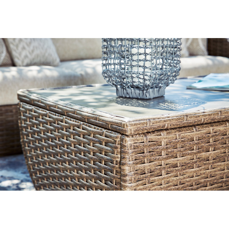 Beige Rectangular Resin Wicker Outdoor Coffee Table