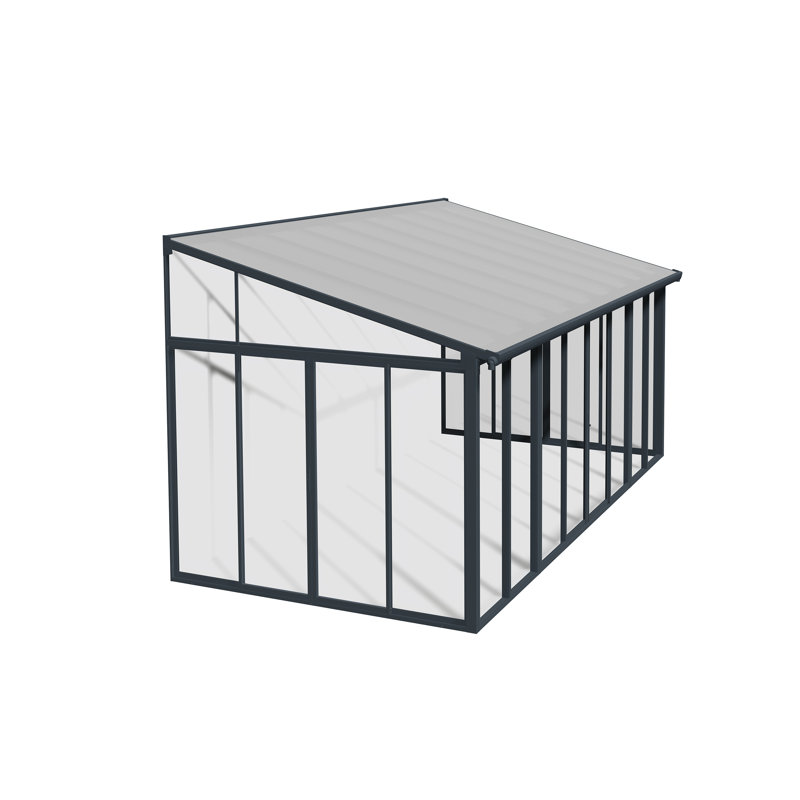 Palram - Canopia SanRemo 10' W x 18' D Acrylic Aluminum Enclosed Patio Gazebo with Polycarbonate Roof Panel All-Season Outdoor Room with Screen Doors in Gray/Diffused Clear