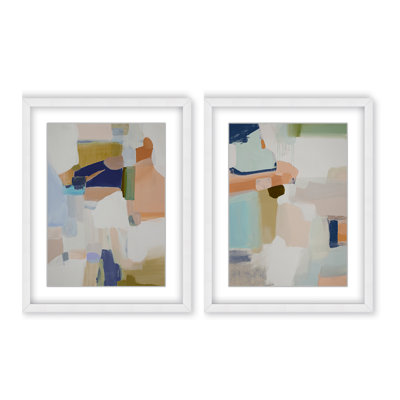 Opulent Serenity: Pastel Abstract Diptych par Jenny Westenhofer