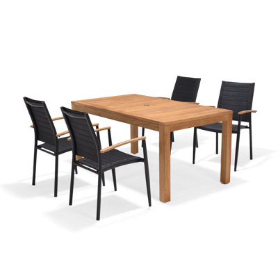 Cenka 5pc Saona 100% FSC Solid Teak and Aluminum Outdoor Patio Dining Set