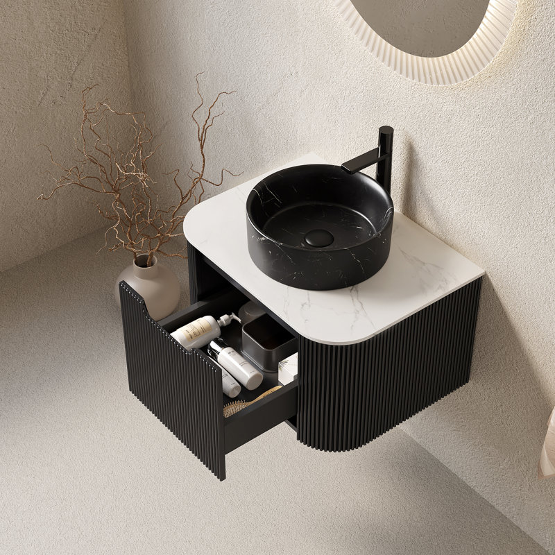 Meuble-lavabo flottant à rayures Anka, Black Round, 60"