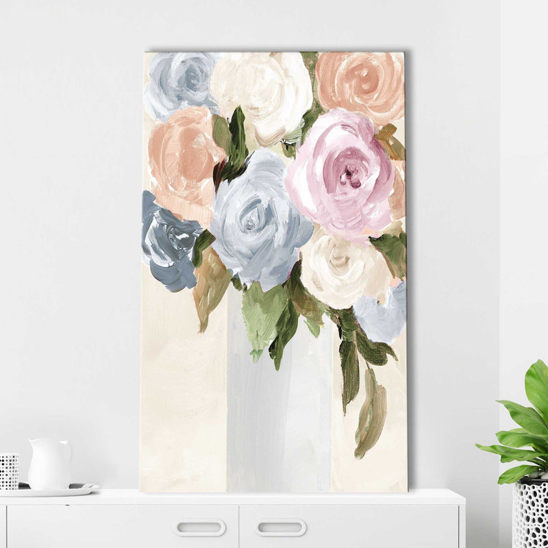 Rosey Bouquet - Peinture, L 18 po x H 30 po, Toile tendue